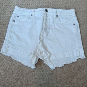 Altar’d State White Frayed Hem Denim Button Up Shorts